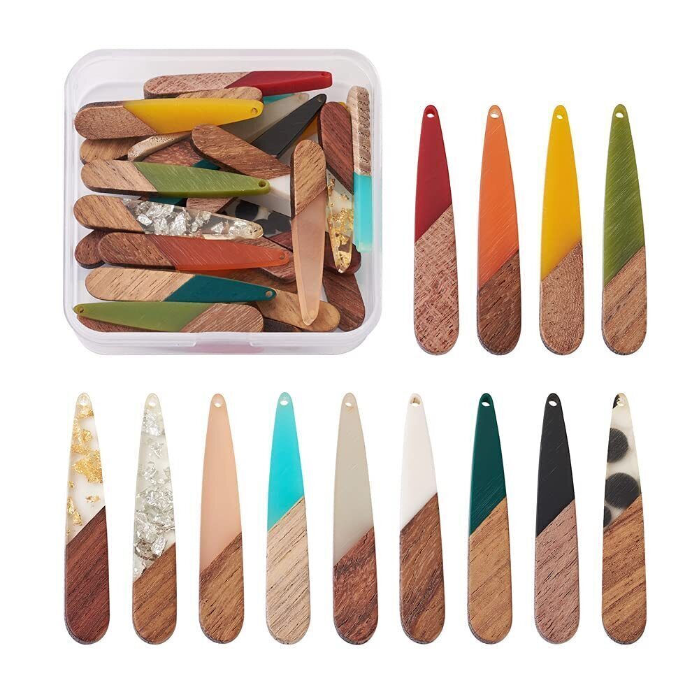 4412 Beadthoven 26pcs/13 Pairs Natural Wood Resin Teardrop Charms DIY